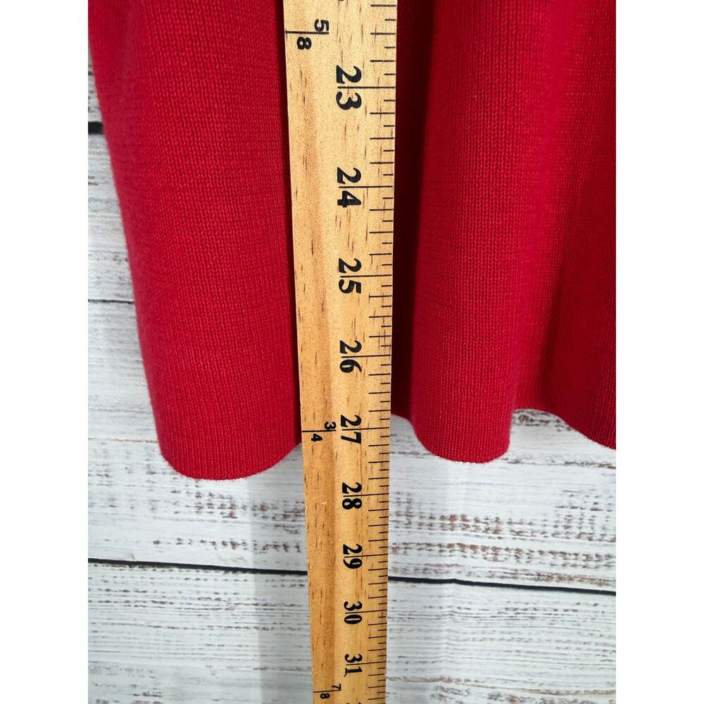 Quacker Factory Red Embellished Top Large Ribbed Knit Stretch Vneck Holiday - Picture 6 of 8